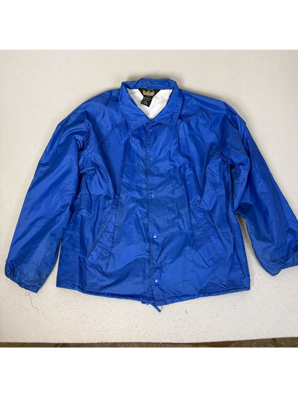 Auburn Sportswear Coach Jacket Mens Large Blue Snap Front Fleece Lined Nylon